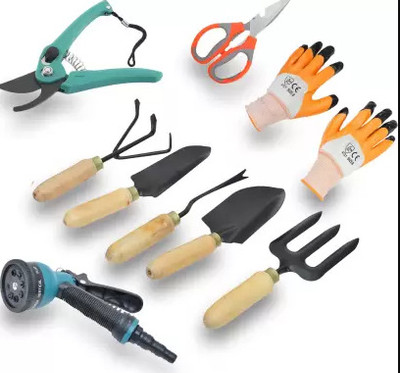 AGT 9 Pcs Gardening Tool Set with Wooden Handle,Quality Garden Tool Kit(9 Tools)