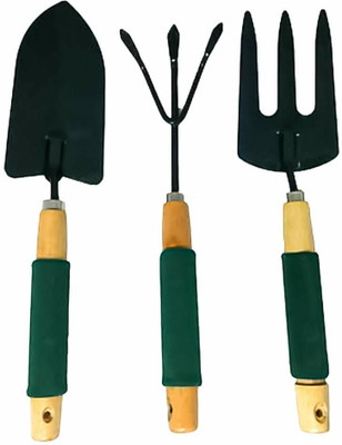 SEASPIRIT Gardening Tools With Quality Grip Wooden Handle, 3 Piece (Green) Garden Tool Set Wood And Foam Set, Garden Tool Set, Garden Tool Set Of 3 Garden Tool Kit Garden Tool Kit(3 Tools)