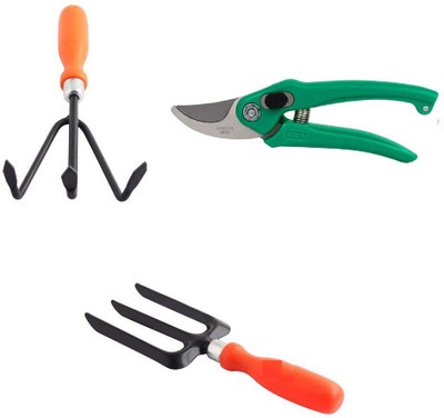 IBEX Gardening Tools Combo of Pruner, Fork and Cultivator Garden Tool Kit(3 Tools)