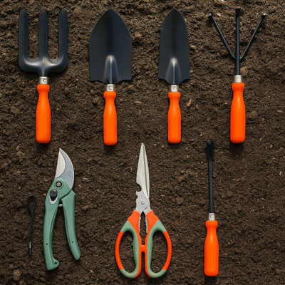 Cinagro Trowel, cultivator, transplanter, weeder, fork, scissors & pruner CIN-GTK-SPC-P7-ORG Garden Tool Kit(7 Tools)