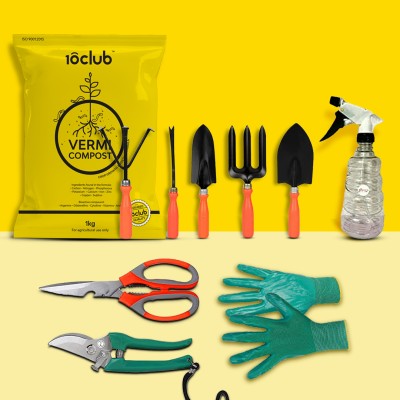 10club Plant Care Tool Kit - 10 Pcs (Scissors, Pruner, Gloves, Trowel, Cultivator) Garden Tool Kit(10 Tools)