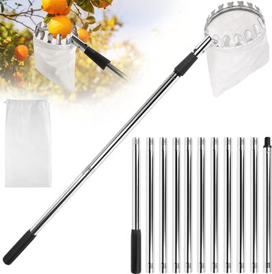 PROBEROS Fruit Picker Pole 14ft with Mesh Basket for High Trees Garden Tool Kit(13 Tools)