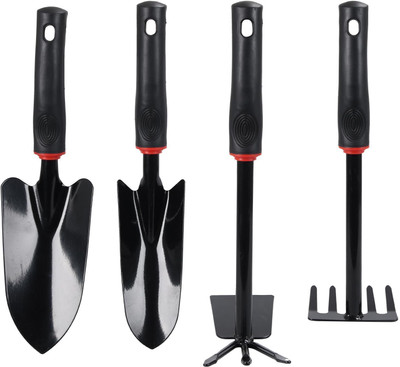 OUTO 4 Pcs Garden Tools Set (Five Tooth Rake, 2 Shovel Kit for Home Garden Garden Tool Kit(4 Tools)