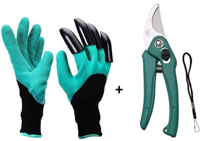 EGoodz Pruning Shears Set Stainless Steel Garden Shears, Including Waterproof Garden Gloves with Claw Tools for Digging, Weeding, Seeding, Poking and Cutting for Home and Garden Use Garden Tool Kit(2 Tools)