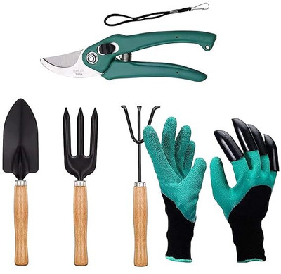 Oblivion 5-piece Gardening Tools Set: Shear, Gloves & Wooden Handle Tools Garden Tool Kit(5 Tools)
