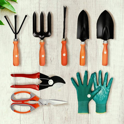 IBEX Gardening Durable Premium Tool Set of 5 With Scissor & Double Cut, Gloves Garden Tool Kit(8 Tools)
