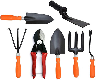 ERIN Garden Trowel Set of 5 with Khurpa and Double Cut Garden Tool Kit(7 Tools)