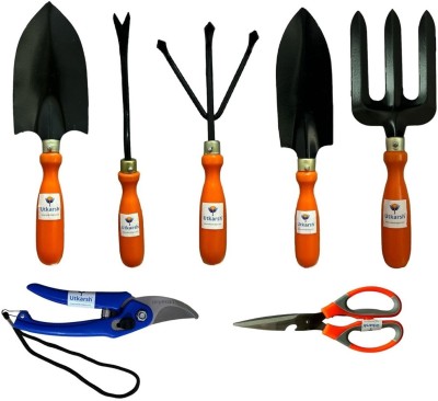 Utkarsh Garden Pruner Cutters, Scissors, Big & Small Trowels, i Weeder, Cultivator, Fork Garden Tool Kit(7 Tools)