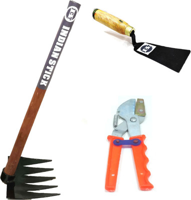 JCT AGRICO RAKE,KHURPI WITH WOODEN HANDLES Garden Tool Kit(3 Tools)