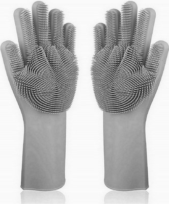 Masox Store Silicone Cleaning Gloves for Kitchen Dishwashing Pet Grooming Glove Set Wet and Dry Glove(Free Size)