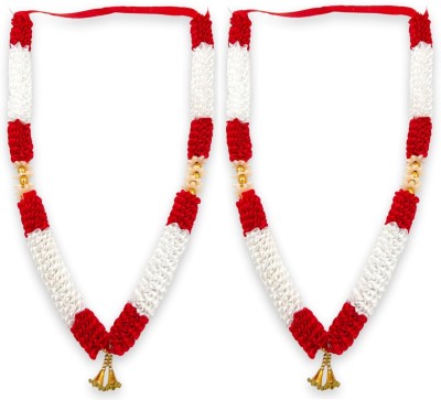 Bhakti Lehar ( 16 Inches ) Handmade Satin Ribbon Mala Garland for Photo Frames and God Idol Satin Garland(White, Red)