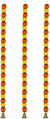 Craftox Décor Artificial Marigold With Leaves Bell Garland Color Yellow & Orange (CV-33902-3) Plastic Garland(Orange, Yellow)