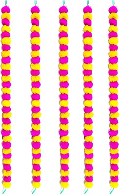 Shri Artificial flowers Home Decoration Diwali puja Temple Multicolor Marigold Artificial Flowers Plastic Garland(Pink, Yellow)