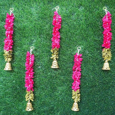 SAI PRASEEDA Artificial Flower Bell Hanging Garlands 5-Pack (RED, 15 inch Each) Cloth Garland(White)