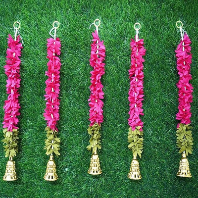 SAI PRASEEDA Artificial Flower Bell Hanging Garlands 10-Pack (RED, 15 inch Each) Cloth Garland(White)