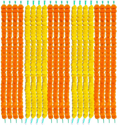 Bs natural Orange, Yellow Marigold Artificial Flower(60 cm, Pack of 20, Garlands)
