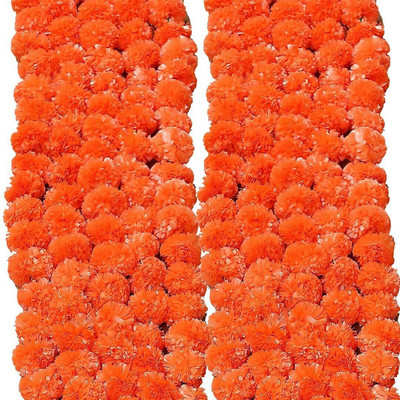 Bs natural Orange Marigold Artificial Flower(60 cm, Pack of 10, Garlands)