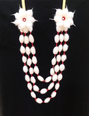 Marigold Creative Houses Cotton Vastramala Garland - Gejje Vastra Garland - with Kumkum - (12 Inches) Cotton Garland(White, Red)