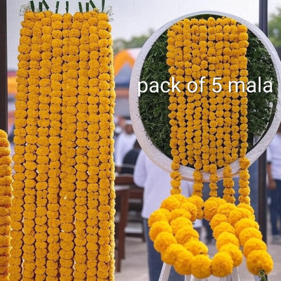 Excite collection Artificial Ganda Phool Mala Marigold fluffy flower Plastic Garland(Yellow)