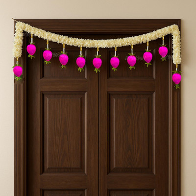 divyakosh Toran for Main Door Latest Home Decoration Entrance Hanging Lotus Bell Fabric Garland(White)