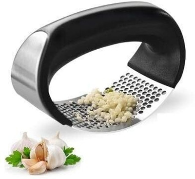 Vincenzo Stainless Steel Garlic Presser, Heavy Duty Garlic Garlic Press(Silver, Black)