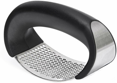 NMS TRADERS Stainless Steel and Plastic Portable Garlic Crusher Ginger Mincer Squeezer Press Rocker Kitchen Chopper with Handle, Garlic Press Mincer Kitchen Tool Accessries Garlic Press(Silver, Black)