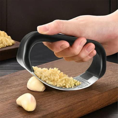 BUMBERELL Stainless Steel 2 in 1 Manual Garlic Press with Bottle Opener Curved with Handle Garlic Press(Black)