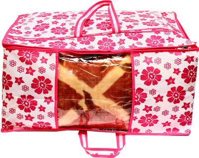 Ankit International AI_PF_Jumbo_001 Presents Pink Flower Non Woven Jumbo Bag For Storage Blanket Pack of 1 AI_PF_Jumbo_001(Pink)