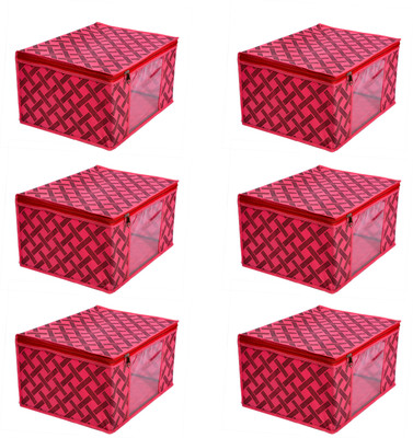 BJIK clothes saree cover Saree Cover Bag Non Woven Saree Cove Best Stitching and High Quality Pack of 6 Red Saree Cover bag(Red , Black)