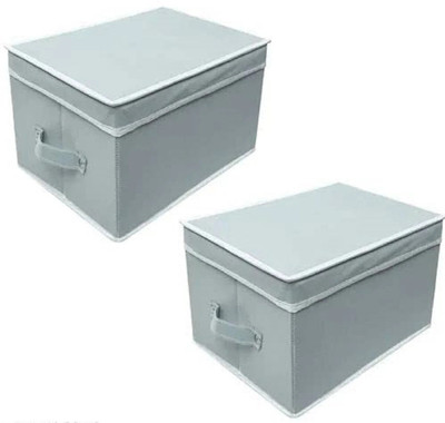 ZOVIRA Storage Box Foldable Organizer for Cloths,kid's toy with Top Lid (Pack of 2) Box to Store Household Items(Grey)