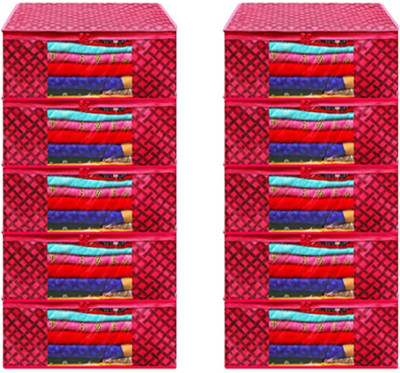 GULAFSHA INDUSTRIES High Quality Large Saree Cover With Double Zipper | Wardrobe Bag | Saree Cover Closet Organizer / Saree Bags For Wardrobe Organizer Clothes Premium Clothes Cover (Wedding Collection Gift) Garment Cover Pack of 10 F7773_SC_Large_82463693(Pink)