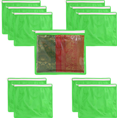 Pozet Single Saree Cover High Quality Product With Zip storage bag saree packing bag pack of Wedding saree wardobe organizer with transparent window non woven fabric saree set of 10(Green)