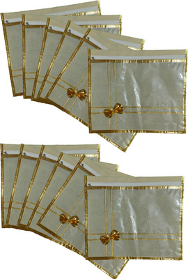 VP Creation Transparent Front Non-Woven Saree/Dress Cover 12 Pcs Gold border ideal for storage & decor Gifting(Ivory)