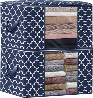 S AND H Saree cover Clothes Foldable Organizer Storage Box with zipper and transparent window 33(Blue)