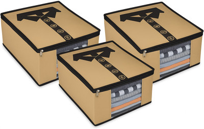 wonder kraftss CVR_BWN_3 Shirt Design Clothes Storage Bags – Set of 3 Foldable Organizer BAG (Brown) SRT_BWN_3(Brown)