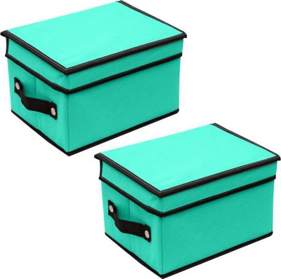Craficial Storage Box Foldable Organizer for Cloths,kid's toy with Top Lid (Pack of 2) Box to Store Household Items(Sea Green)
