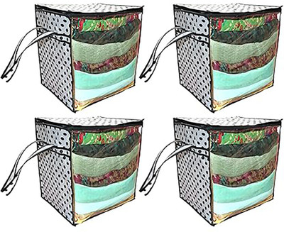 CHAMPARAN Garments Protector Polka Dot Black Saree cover/Clothes Zip Closure for Multi-Purpose Clothing Storage Pack of 4 Storage Bag with Dust Protection Front Clear window &(Black)