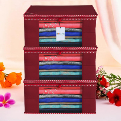 HOMESTIC by Kuber Industries Saree Cover Dot Border Saree Cover|Zip Closure Saree Bag|9 inch|Pack of 3|Maroon Cloth Storage(Maroon)