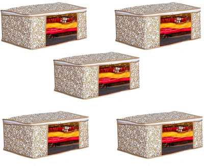 farhan bags Saree Cover/Bags/Organizer For Wardrobe - Foldable Saree Covers With Zip, Multipurpose Storage Bag For Suit, Lehanga, Dress Packing With Transparent Window,pack of 05(Beige Chiku) farhan bags Saree Cover/Bags/Organizer For Wardrobe - Foldable Saree Covers With Zip, Multipurpose Storage Bag For Suit, Lehanga, Dress Packing With Transparent Window,pack of 05(Beige Chiku)