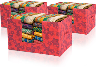 KUBER INDUSTRIES Wardrobe Organizer 3 Pcs Cloth Organizer for Storage Wardrobe | New Flower | Red 115KM45785(Red)