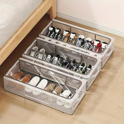 AshmakamMart Portable Shoe Storage Box Shoes Storage Box – Transparent Foldable Organizer for Home Use Clear Design for Quick Access(White)