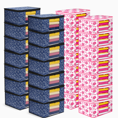 MERAO Saree Storage Bags Combo of 30 || Clothes Organizer with Zip & Handle | Non-Woven Fabric Saree Cover Set for Wardrobe(Blue, Pink)