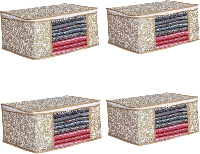 UjalaMultipack Saree Cover/Bags/Organizer For Wardrobe - Foldable Saree Covers With Zip, Multipurpose Storage Bag For Suit, Lehanga, Dress Packing With Transparent Window,pack of 04(beige chiku)