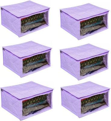Sunesh Creation Non Woven Fabric Cloth Cover Organiser Extra Large Saree Cover/Clothes Organiser for Wardrobe Set with Transparent Window Pack of 6(Purple)