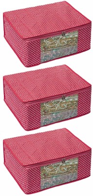 Home Style India Polka Dots Saree Cover 3 Layered Quilted Saree Bags for Wardrobe Foldable Cotton Sari Storage Organizer with a Large Transparent Window Bride Lahenga Dress Cover Combo Set of 3 Pc Pink(Pink)