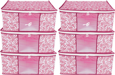 DKS enterprise cloth storage box Non-Woven Fabric Saree Organiser with Transparent Window Garment Covers bag(Pink)