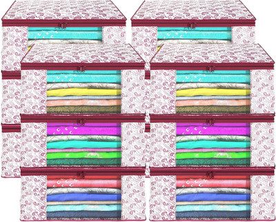 KUBER INDUSTRIES Saree Cover (Pack of 12) Foldable 9 Inch Carry Printed Non-Woven Saree Covers | Maroon Cloth Storage(Maroon)