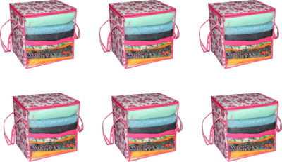 Ankit International AI_Pink Flower Box_006 XL Saree Cover/sari organizer with handles and transparent front (15 * 12 * 15 In),(Pack of 6), Pink Flower AI_Pink Flower Box_006(Pink)