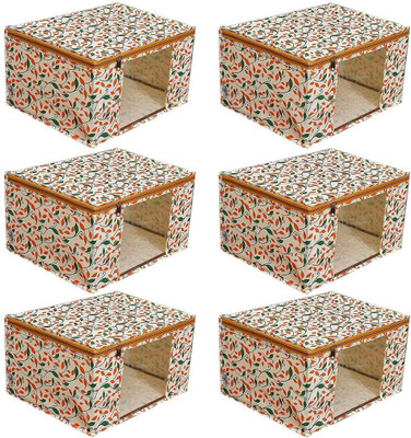Lonaxa Cloth storage box Pack of 6 Storage organizer Saree cover Storage bag Cloth bag Organizer box Saree Cloth organiser for wardrobe Packing bags Travel organizer Space saver bag(Beige)