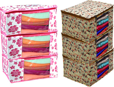 House of Common saree cover Non Woven Fabric Saree Cover/Clothes Organiser for Wardrobe Set 6(Pink, Beige)